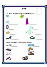 English Worksheet: Clothes and vehicles