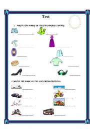 English worksheet: Clothes and vehicles