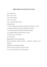 English Worksheet: English Language Lesson Plan Year 6