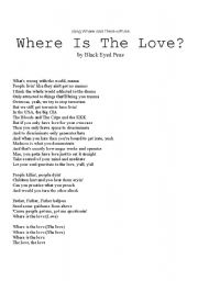 English worksheet: Where is the Love? Practice with Where + Be and There + Be