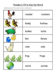 English Worksheet: Plurals - Roosters Off to See the World