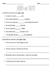 English Worksheet: And or But