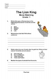 English Worksheet: THE LION KING 