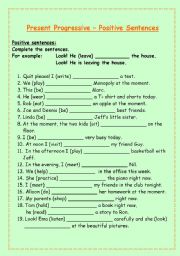 English Worksheet: Present Progressive - Positive sentences