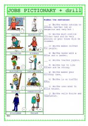 English Worksheet: Jobs Pictionary + drill