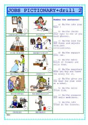 English Worksheet: Jobs pictionary + drill (2)