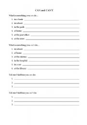 English worksheet: CAN and CANT practice