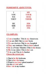 English worksheet: POSSESSIVE ADJECTIVES