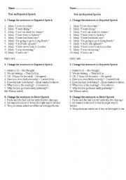 English Worksheet: Reported speech