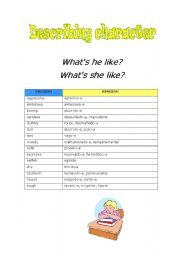 English Worksheet: Describing character