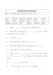 English worksheet: Reading and Vocabulary 1