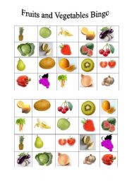English worksheet: Fruits and Vegetable Bingo