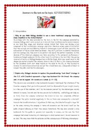 English Worksheet: Answer paper on the test Advertising (kelloggs campaign)