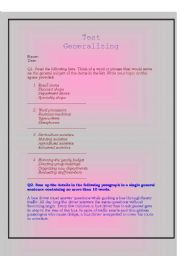 English Worksheet: Generalising