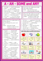 English Worksheet: A - An - some - Any