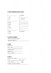 English Worksheet: Numbers 1- 20
