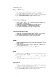 English Worksheet: Discussion Topics