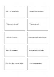 English worksheet: Q cards part 2