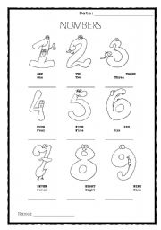 English Worksheet: Numbers (colour and write)