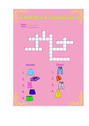 English Worksheet: Clothes Crossword