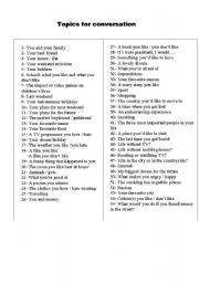 English Worksheet: Topics for conversation