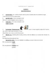 English worksheet: LANGUAGE TO GO (elementary-unit1)