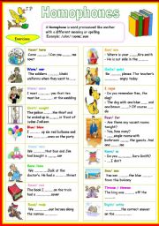 English Worksheet: homophones