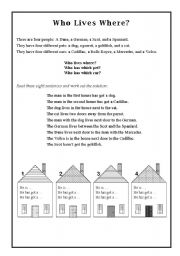 English Worksheet: Who Lives Where?