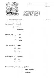 English worksheet: Science test