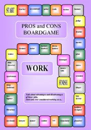 English Worksheet: Work - pros and cons boardgame (B/W, editable)
