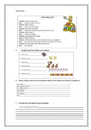 English worksheet: In my school bag - reading