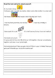 English Worksheet: Read and write about yourself