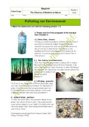 English Worksheet: Written test/oral exam: How mankind is polluting our environment