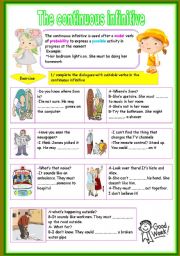 English Worksheet: the continuous infinitive