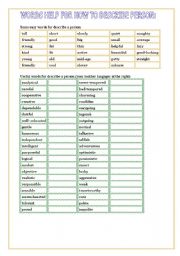 words help for describe person and personality