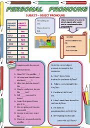 English Worksheet: PERSONAL PRONOUNS