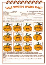 English Worksheet: Halloween word race