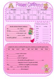 English Worksheet: Present Continuous [2 pages] (with 3 skins - girls, boys and adults)