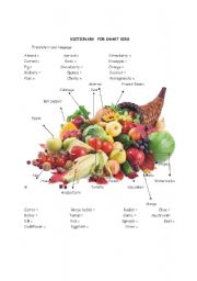 English Worksheet: DICTIONARY : FRUIT AND VEGETABLES