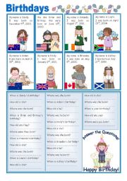 English Worksheet: ENGLISH-SPEAKING COUNTRIES (22) - Birthdays