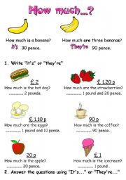 English Worksheet: How much...? (1/2)
