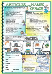 English Worksheet: Articles and names of places