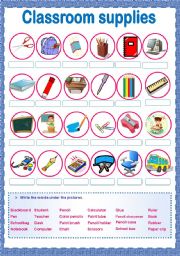 English Worksheet: classroom supplies