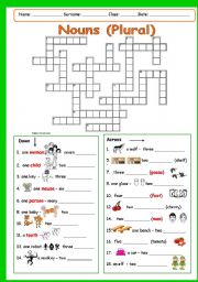 English Worksheet: NOUNS (PLURAL) Part 2 (key included)