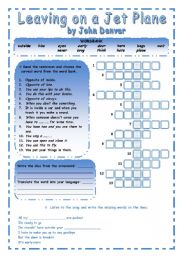 English Worksheet: LEAVING ON A JET PLANE *** 3 pages***