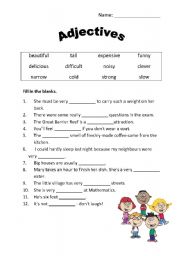 English worksheet: Adjectives worksheet