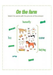 English Worksheet: Farm animals and three pretty insects!!