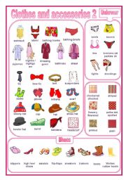 English Worksheet: Clothes and accessories 2: a pictionary (editable)