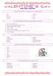 VALENTINES DAY - word games worksheet