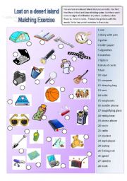 Lost on a desert island 1/3: Vocabulary - Matching exercise